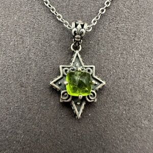 Silver Compass Star Pendant with Green Tourmaline on 18” Copper Chain